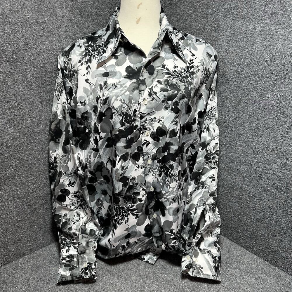 Men’s Belair Black & White Floral (AOP) Long Sleeve Button Up Shirt Sz (XL) Vtg